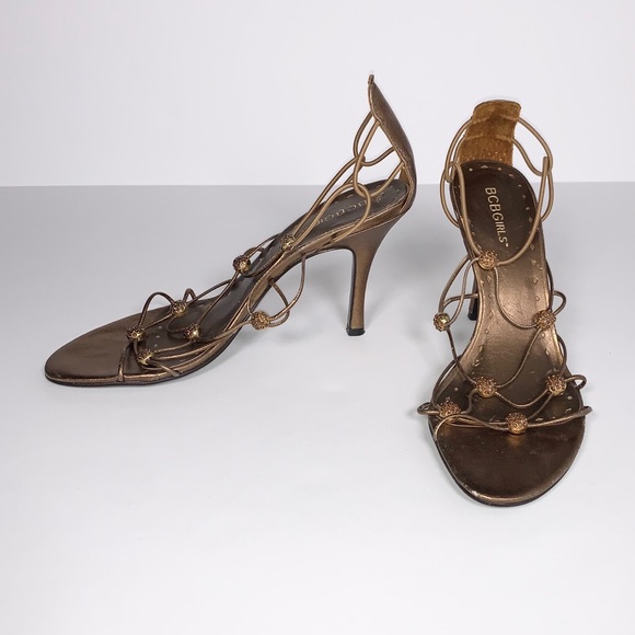 Shoes - BCBGirls Copper Strappy Leather Heels Size 7.5